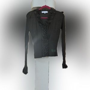 Anne Fontaine Paris wool ruffle, knit, pullover sweater, preowned, brown, s 42